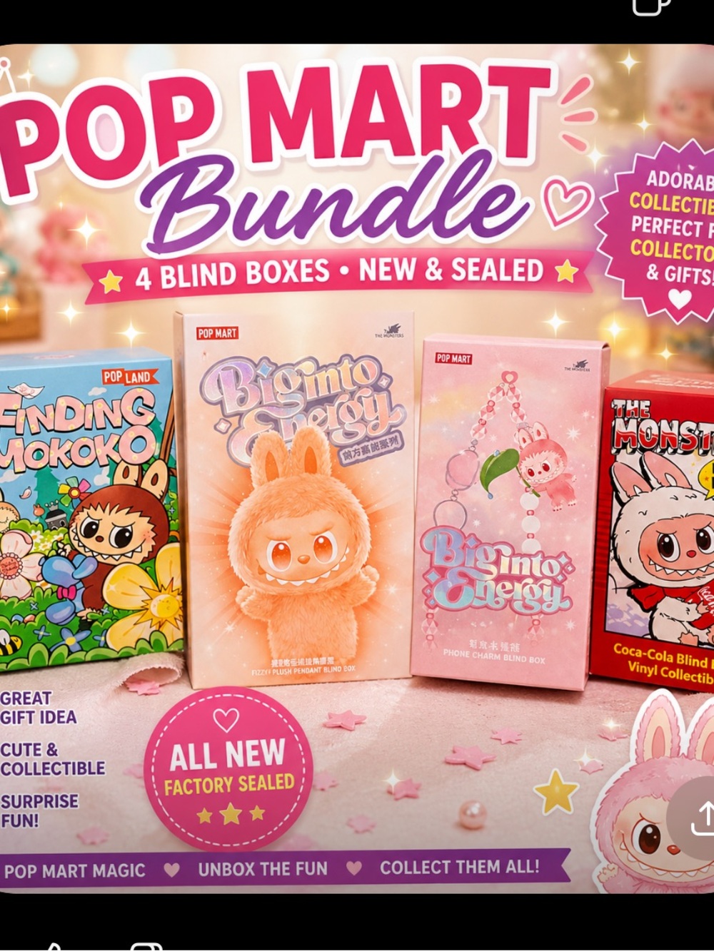 POP MART Blind Box Bundle 🎁 Mokoko + Big Into Energy + Coca-Cola Monsters |
